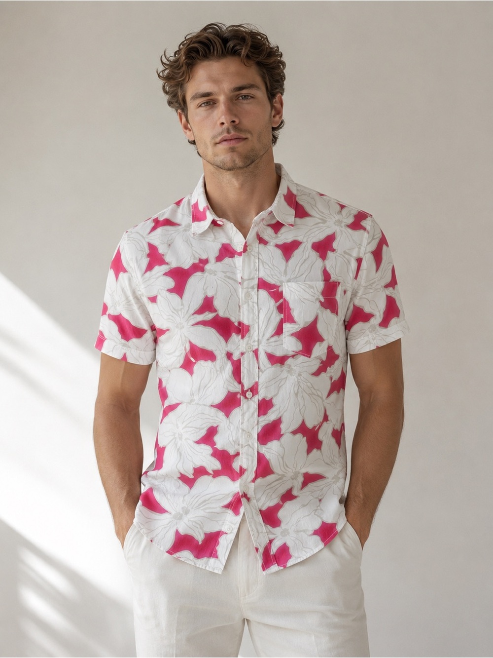 GAP Red and Cream Floral Camp Shirt